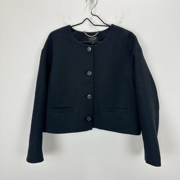 J.Crew Collection Lady Bomber Jacket Cotton Blend Boucle Black Relaxed US 16 - Picture 3 of 12